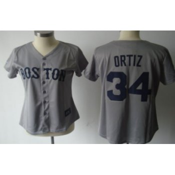 Boston Red Sox #34 Ortiz Gray Womens Jersey