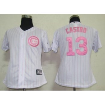 Chicago Cubs #13 Castro White With Pink Pinstripe Womens Jersey