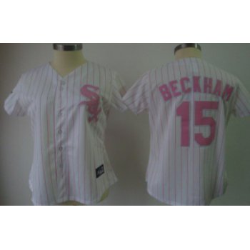 Chicago White Sox #15 Beckham White With Pink Pinstripe Womens Jersey