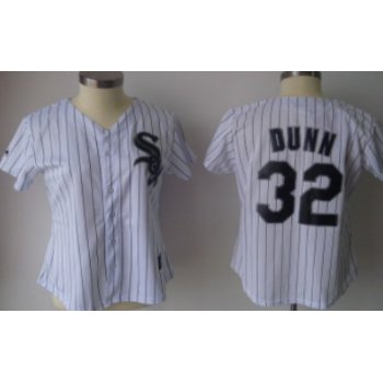 Chicago White Sox #32 Dunn White With Black Pinstripe Womens Jersey