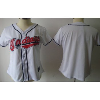 Cleveland Indians Blank White With Red Womens Jersey