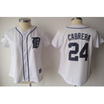 Detroit Tigers #24 Cabrera White With Black Womens Jersey
