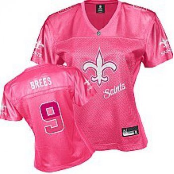 New Orleans Saints #9 Drew Brees Pink Fem Fan Womens Jersey