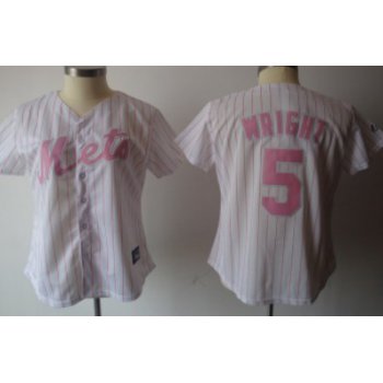 New York Mets #5 Wright White With Pink Pinstripe Womens Jersey