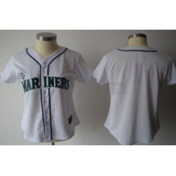 Seattle Mariners Blank White With Green Womens Jersey