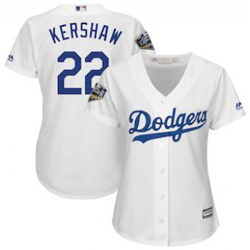 Women's Los Angeles 22 Dodgers Clayton Kershaw Majestic White 2018 World Series Jersey
