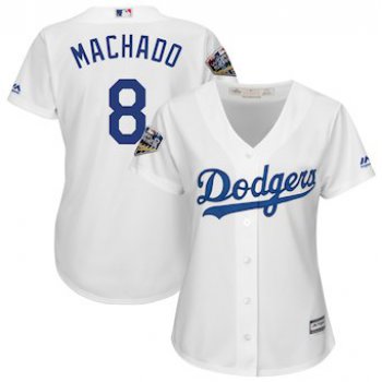 Women's Los Angeles Dodgers 8 Manny Machado Majestic White 2018 World Series Jersey