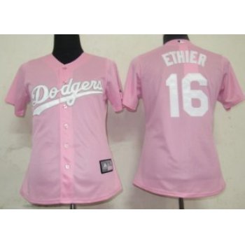 Los Angeles Dodgers #16 Ethier Pink With White Womens Jersey