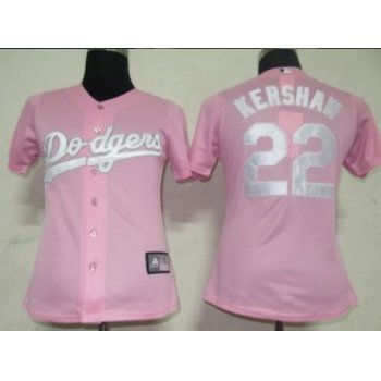 Los Angeles Dodgers #22 Kershaw Pink With White Womens Jersey