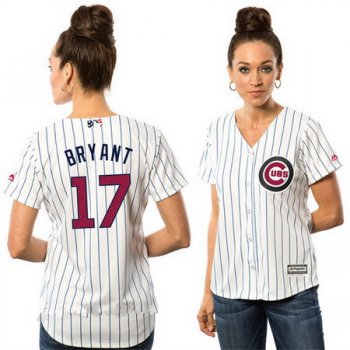 Women's Chicago Cubs #17 Kris Bryant White Stars & Stripes Fashion Independence Day Stitched MLB Majestic Cool Base Jersey