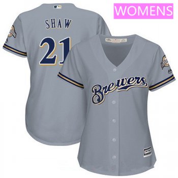 Women's Milwaukee Brewers #21 Travis Shaw Gray Road Stitched MLB Majestic Cool Base Jersey
