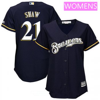 Women's Milwaukee Brewers #21 Travis Shaw Navy Blue Brewers Stitched MLB Majestic Cool Base Jersey