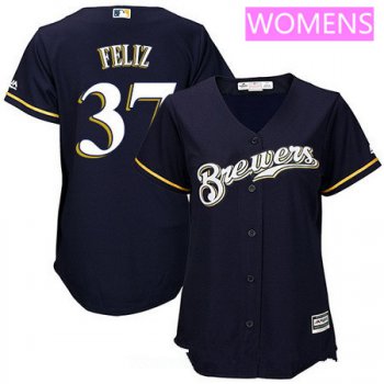 Women's Milwaukee Brewers #37 Neftali Feliz Navy Blue Brewers Stitched MLB Majestic Cool Base Jersey