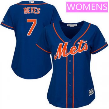 Women's New York Mets #7 Jose Reyes Royal Blue With Orange Stitched MLB Majestic Cool Base Jersey