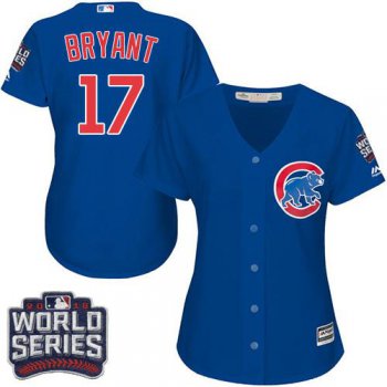 Cubs #17 Kris Bryant Blue Alternate 2016 World Series Bound Women's Stitched MLB Jersey