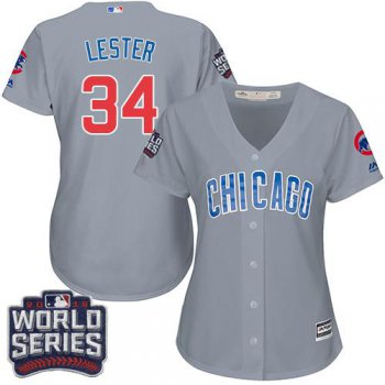 Cubs #34 Jon Lester Grey Road 2016 World Series Bound Women's Stitched MLB Jersey