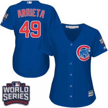 Cubs #49 Jake Arrieta Blue Alternate 2016 World Series Bound Women's Stitched MLB Jersey