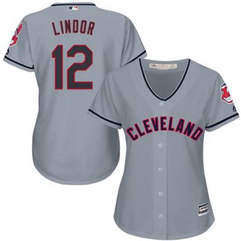 Indians #12 Francisco Lindor Grey Women's Road Stitched MLB Jersey