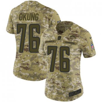 Nike Chargers #76 Russell Okung Camo Women's Stitched NFL Limited 2018 Salute to Service Jersey