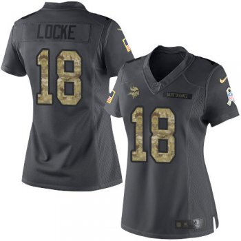 Women's Minnesota Vikings #18 Jeff Locke Black Anthracite 2016 Salute To Service Stitched NFL Nike Limited Jersey