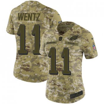 Nike Eagles #11 Carson Wentz Camo Women's Stitched NFL Limited 2018 Salute to Service Jersey