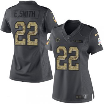 Women's Dallas Cowboys #22 Emmitt Smith Black Anthracite 2016 Salute To Service Stitched NFL Nike Limited Jersey