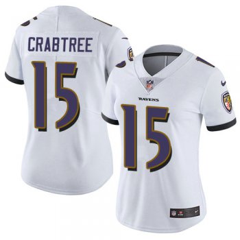 Women Nike Ravens #15 Michael Crabtree White Stitched NFL Vapor Untouchable Limited Jersey