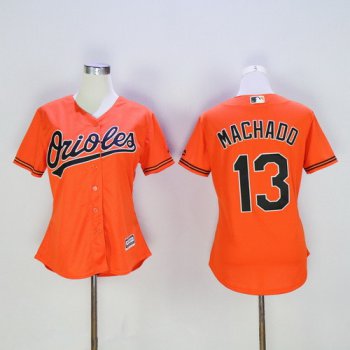 Women's Baltimore Orioles #13 Manny Machado Orange Stitched MLB Majestic Cool Base Jersey