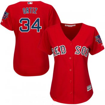 Women's Boston Red Sox #34 David Ortiz Red Stitched MLB Majestic Cool Base Jersey with Retirement Patch