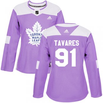 Adidas Maple Leafs #91 John Tavares Purple Authentic Fights Cancer Women's Stitched NHL Jersey