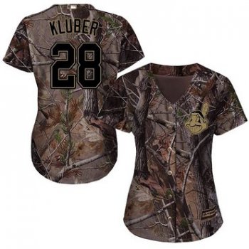 Cleveland Indians #28 Corey Kluber Camo Realtree Collection Cool Base Women's Stitched Baseball Jersey