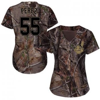 Cleveland Indians #55 Roberto Perez Camo Realtree Collection Cool Base Women's Stitched Baseball Jersey