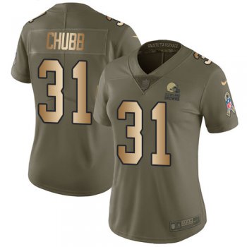 Nike Cleveland Browns #31 Nick Chubb Olive Gold Women's Stitched NFL Limited 2017 Salute to Service Jersey