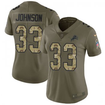 Nike Detroit Lions #33 Kerryon Johnson Olive Camo Women's Stitched NFL Limited 2017 Salute to Service Jersey