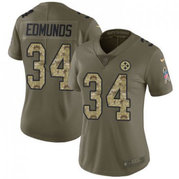 Nike Pittsburgh Steelers #34 Terrell Edmunds Olive Camo Women's Stitched NFL Limited 2017 Salute to Service Jersey