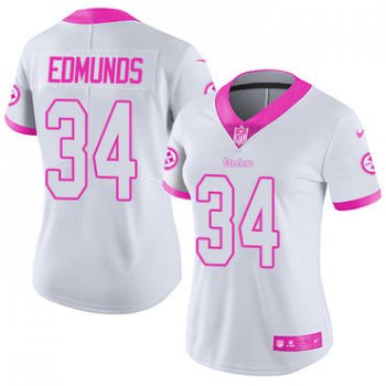 Nike Pittsburgh Steelers #34 Terrell Edmunds White Pink Women's Stitched NFL Limited Rush Fashion Jersey