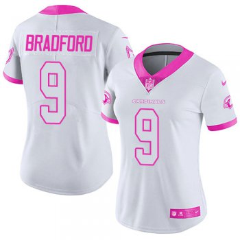 Women Nike Cardinals #9 Sam Bradford White Pink Stitched NFL Limited Rush Fashion Jersey