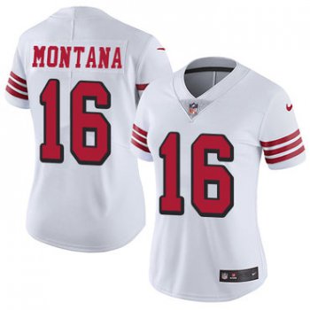 Women's Nike San Francisco 49ers #16 Joe Montana White Rush Stitched NFL Vapor Untouchable Limited Jersey