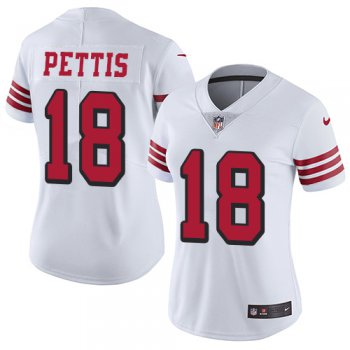 Women's Nike San Francisco 49ers #18 Dante Pettis White Rush Stitched NFL Vapor Untouchable Limited Jersey