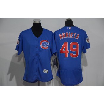 Women's Chicago Cubs #49 Jake Arrieta Blue 2016 Flexbase Stitched Baseball Jersey