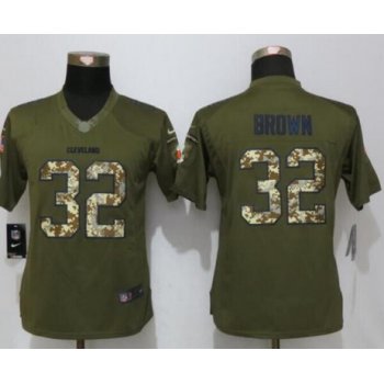 Women's Cleveland Browns #32 Jim Brown Retired Player Green Salute to Service NFL Nike Limited Jersey