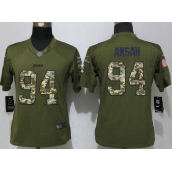 Women's Detroit Lions #94 Ezekiel Ansah Green Salute to Service NFL Nike Limited Jersey