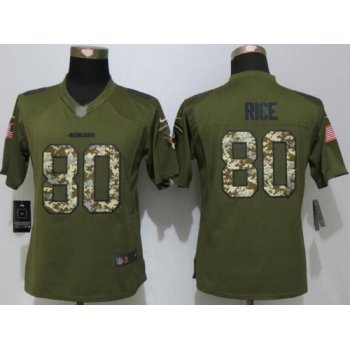 Women's San Francisco 49ers #80 Jerry Rice Retired Player Green Salute to Service NFL Nike Limited Jersey