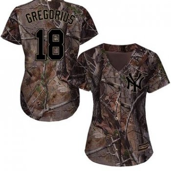 New York Yankees #18 Didi Gregorius Camo Realtree Collection Cool Base Women's Stitched Baseball Jersey