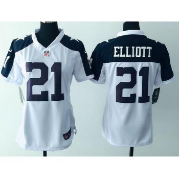 Women's Dallas Cowboys #21 Ezekiel Elliott White Thanksgiving Alternate NFL Game Jersey