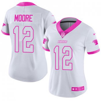 Nike Panthers #12 DJ Moore White Pink Women's Stitched NFL Limited Rush Fashion Jersey