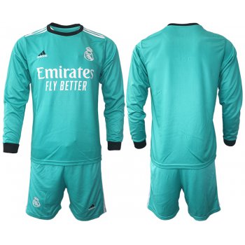 Men 2021-2022 Club Atletico Madrid second away blue Long Sleeve blank Soccer Jersey