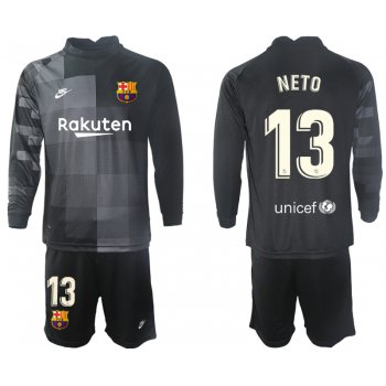 Men 2021-2022 Club Barcelona black goalkeeper Long Sleeve 13 Soccer Jersey