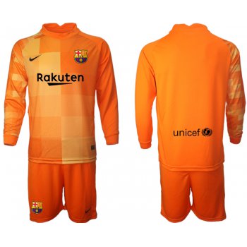 Men 2021-2022 Club Barcelona orange red goalkeeper Long Sleeve blank Soccer Jersey