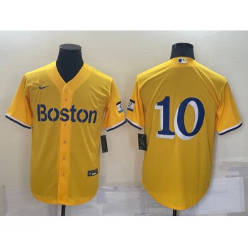 Men's Boston Red Sox #10 Trevor Story Gold 2021 City Connect Stitched Baseball Jersey